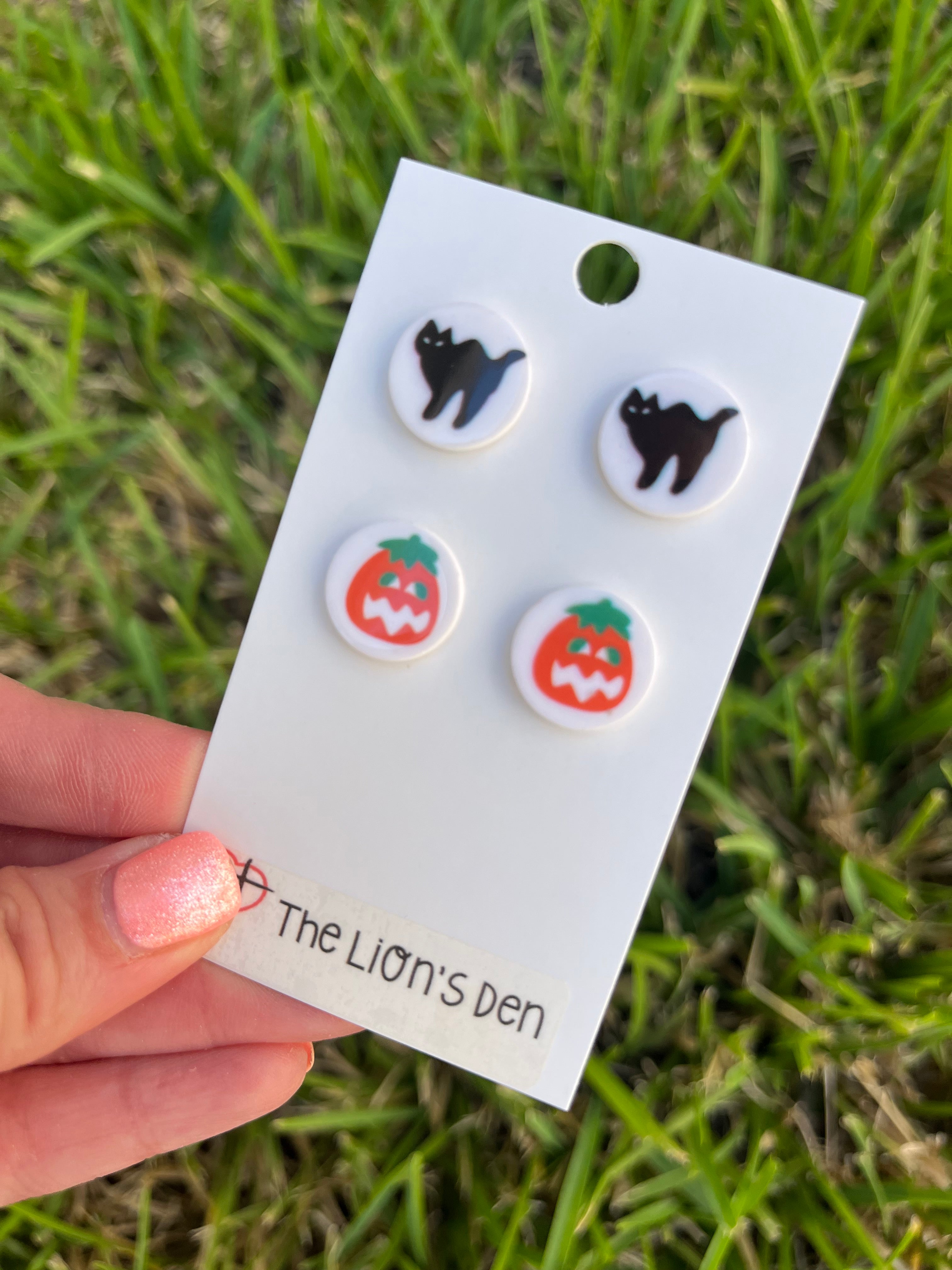 Black cat and pumpkin stud earrings