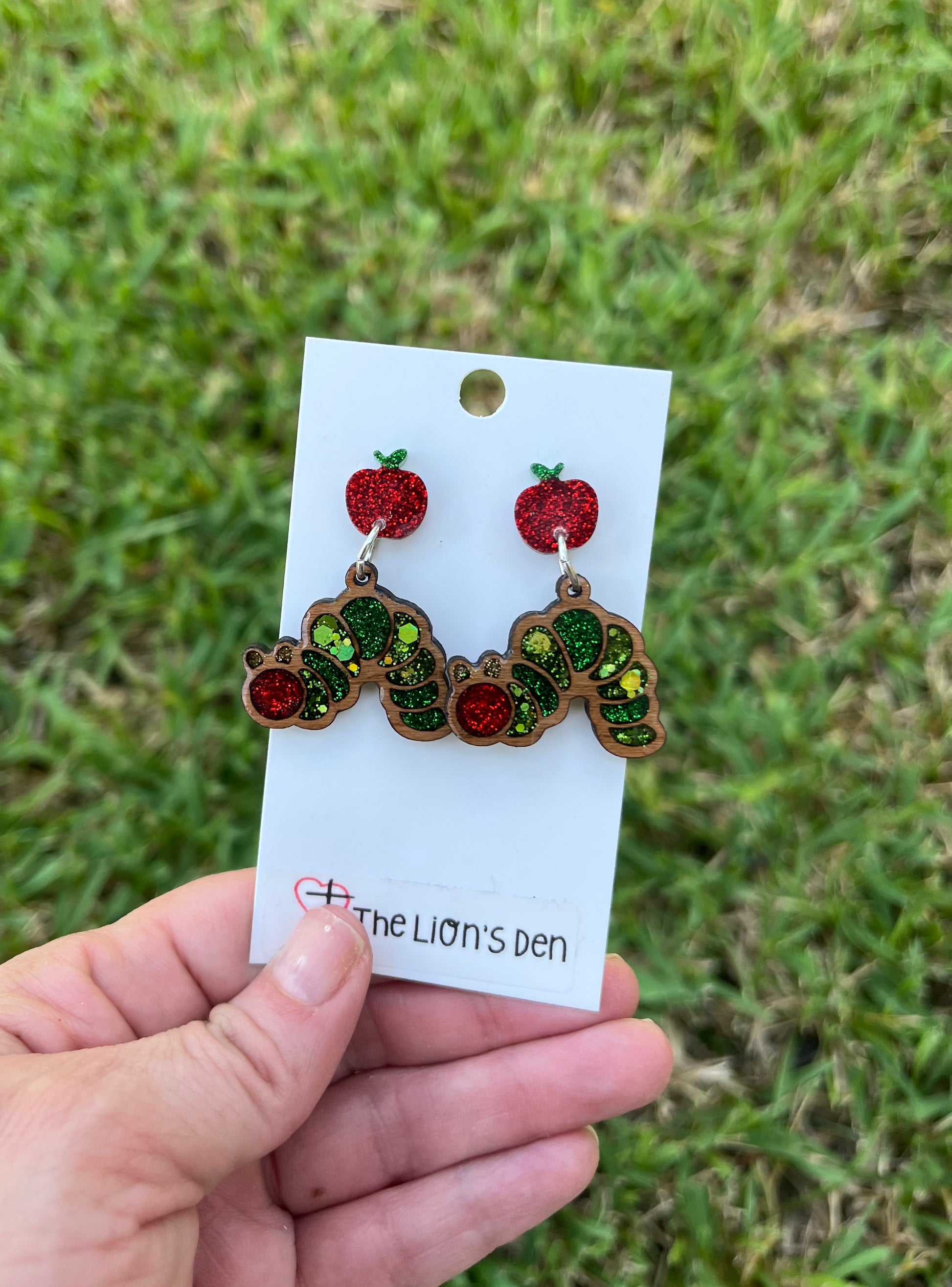 Hungry Caterpillar with apples earrings