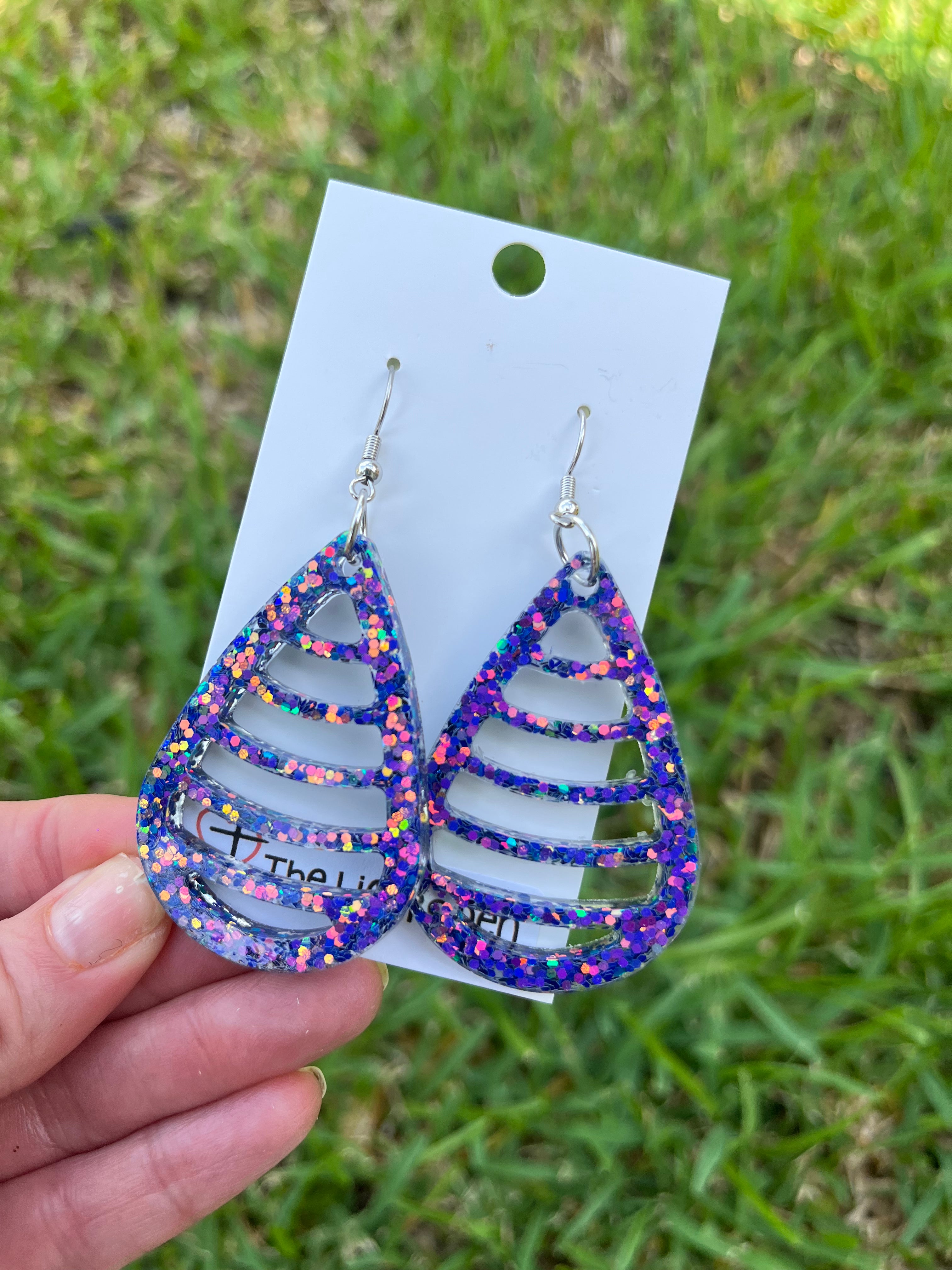 Purple, blue, pink teardrop earrings (big)