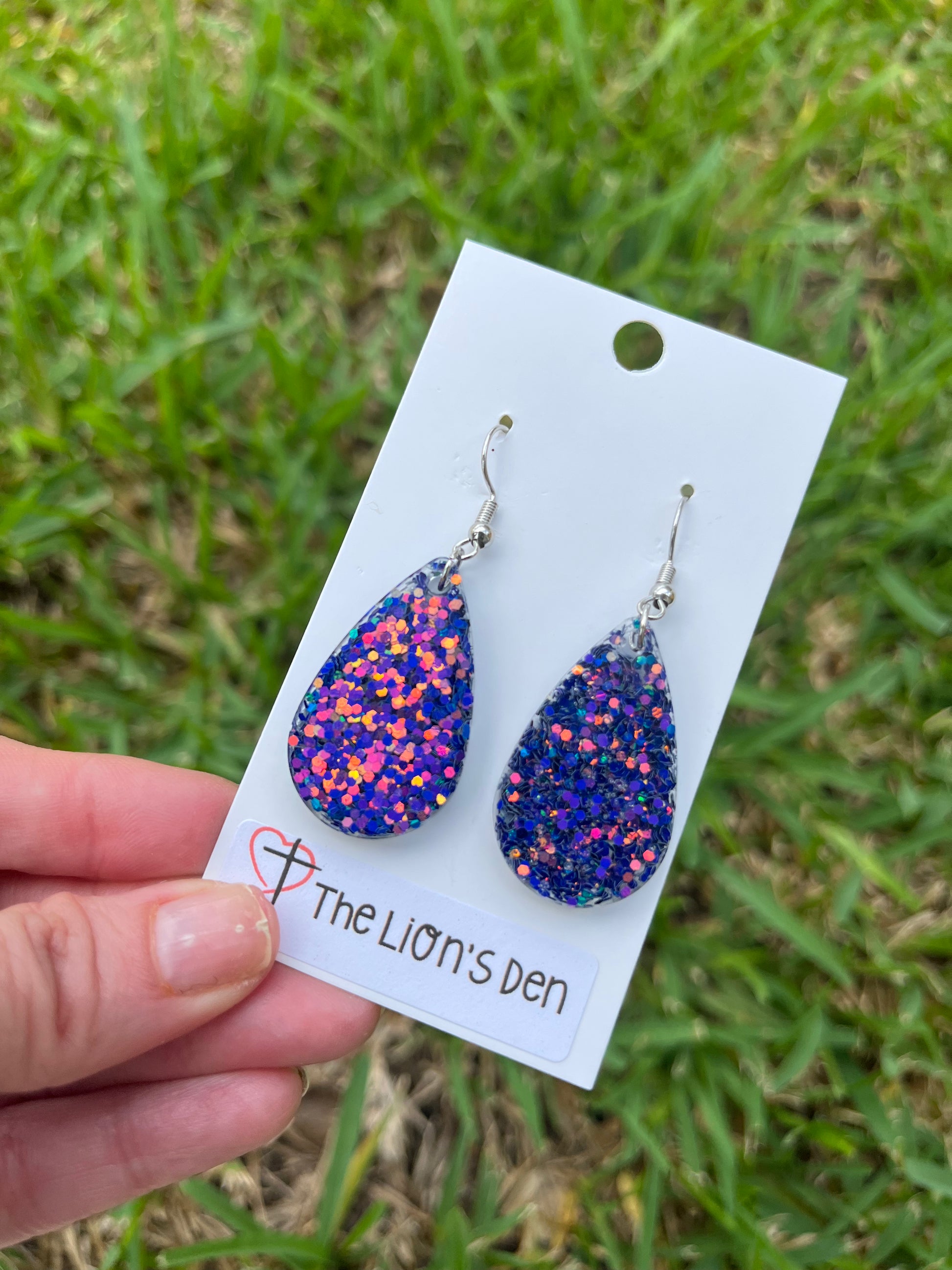Purple, blue, and pink teardrop earrings (small)