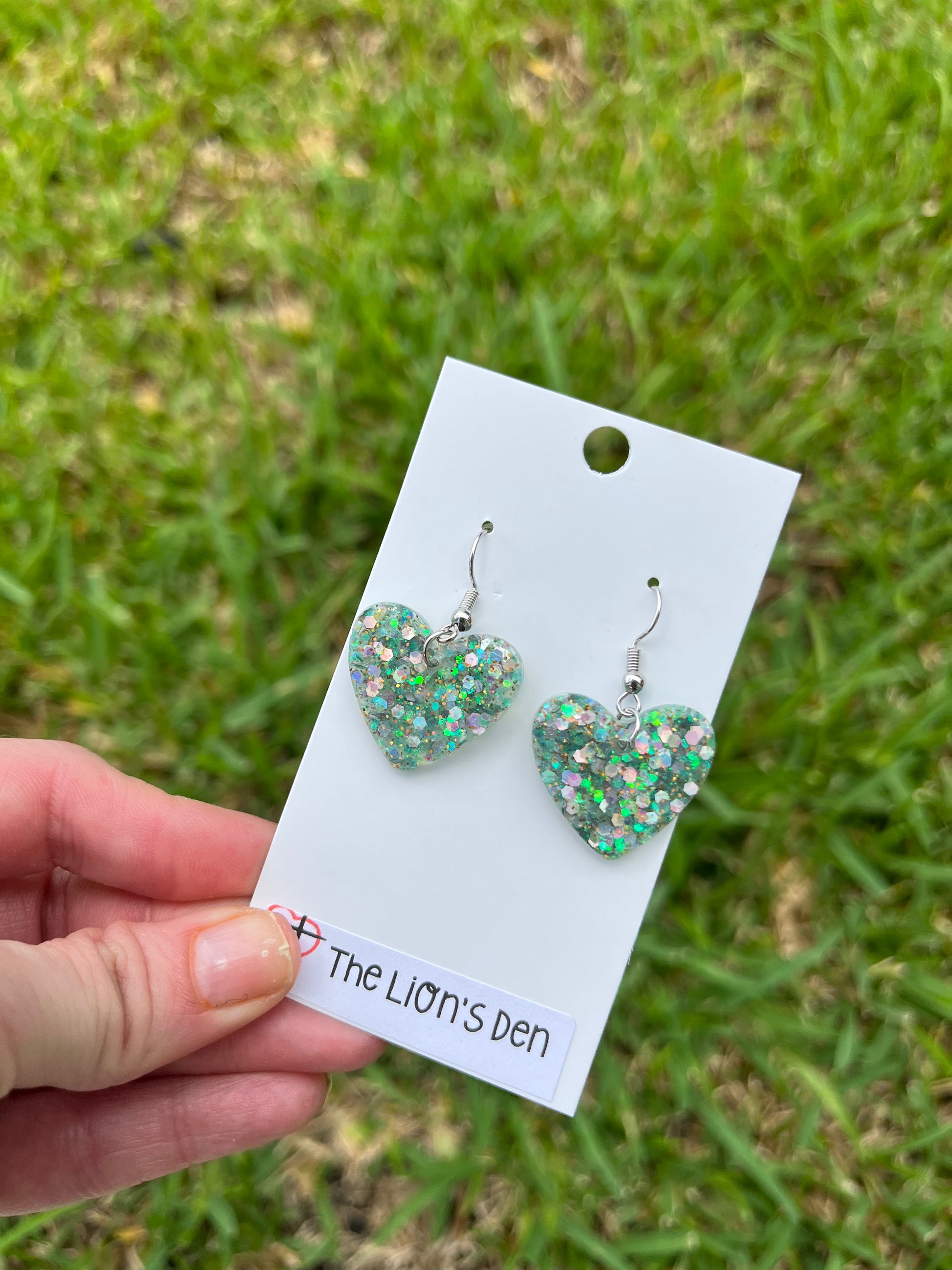 Sea green heart earrings