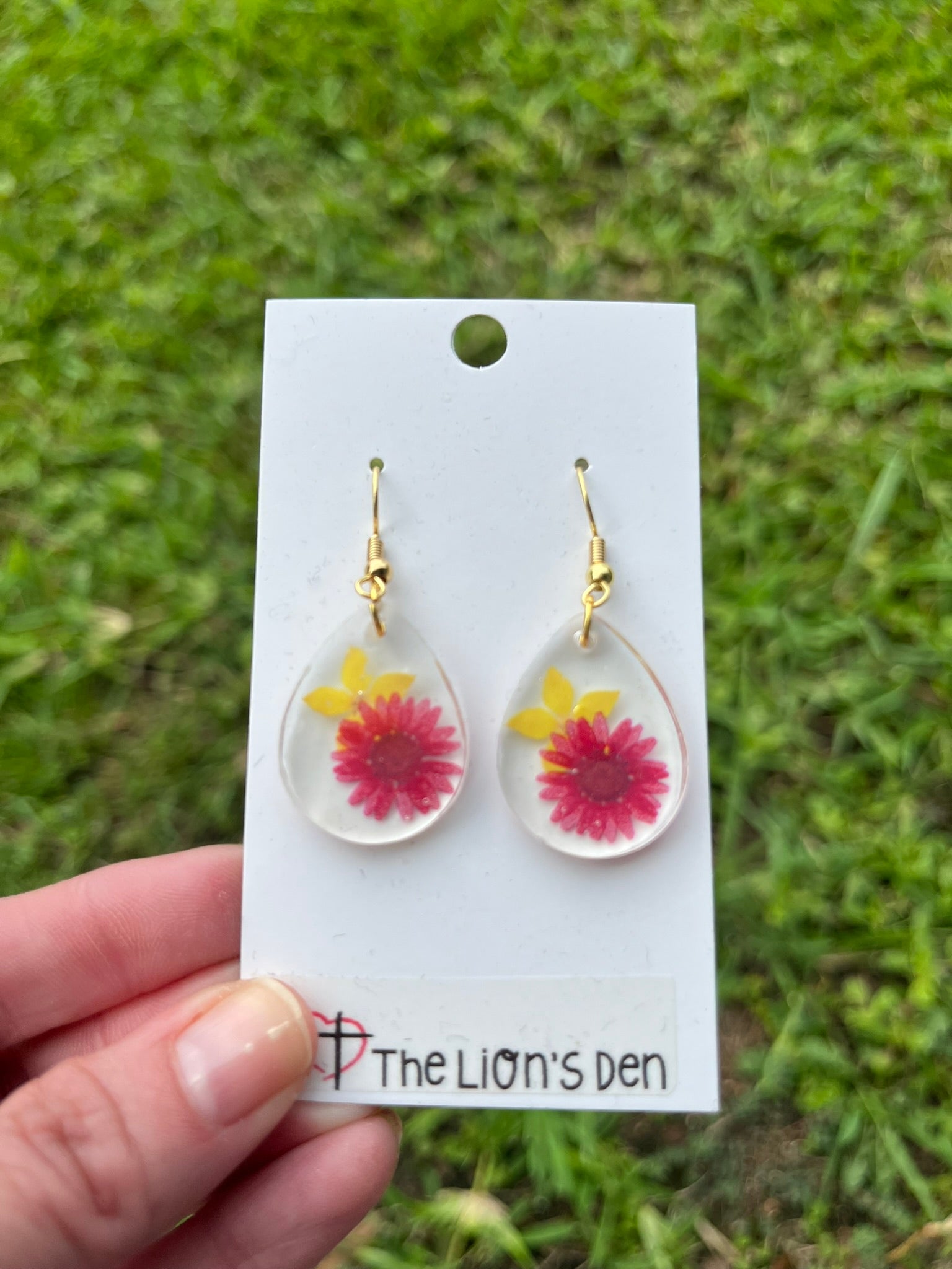 Pink and yellow floral earrings